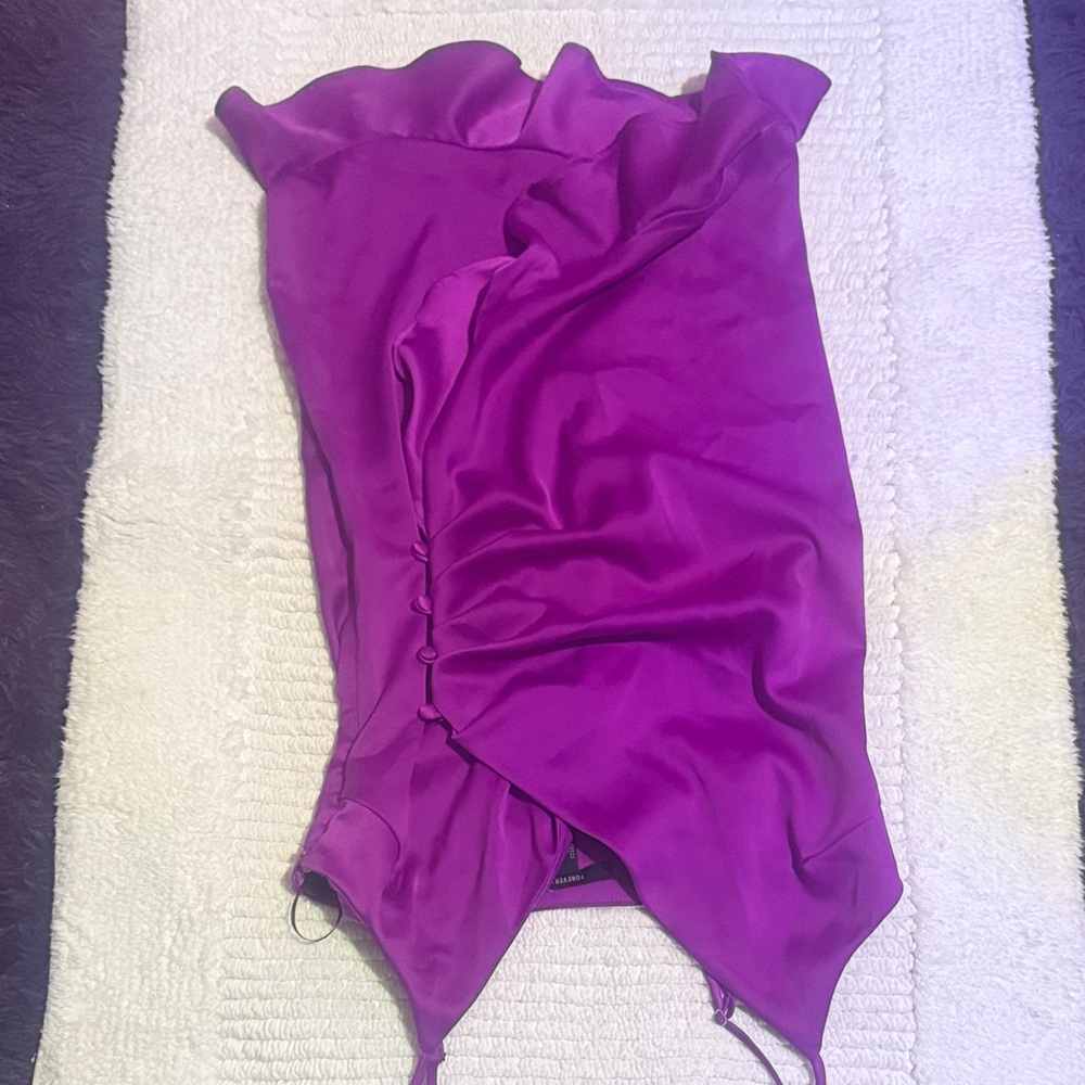 FOREVER 21- PURPLE*SATiN*RUFFLE*WRAP*SeXY*FUN-MiNi-Dress-Size-SMALL-BNwTags!